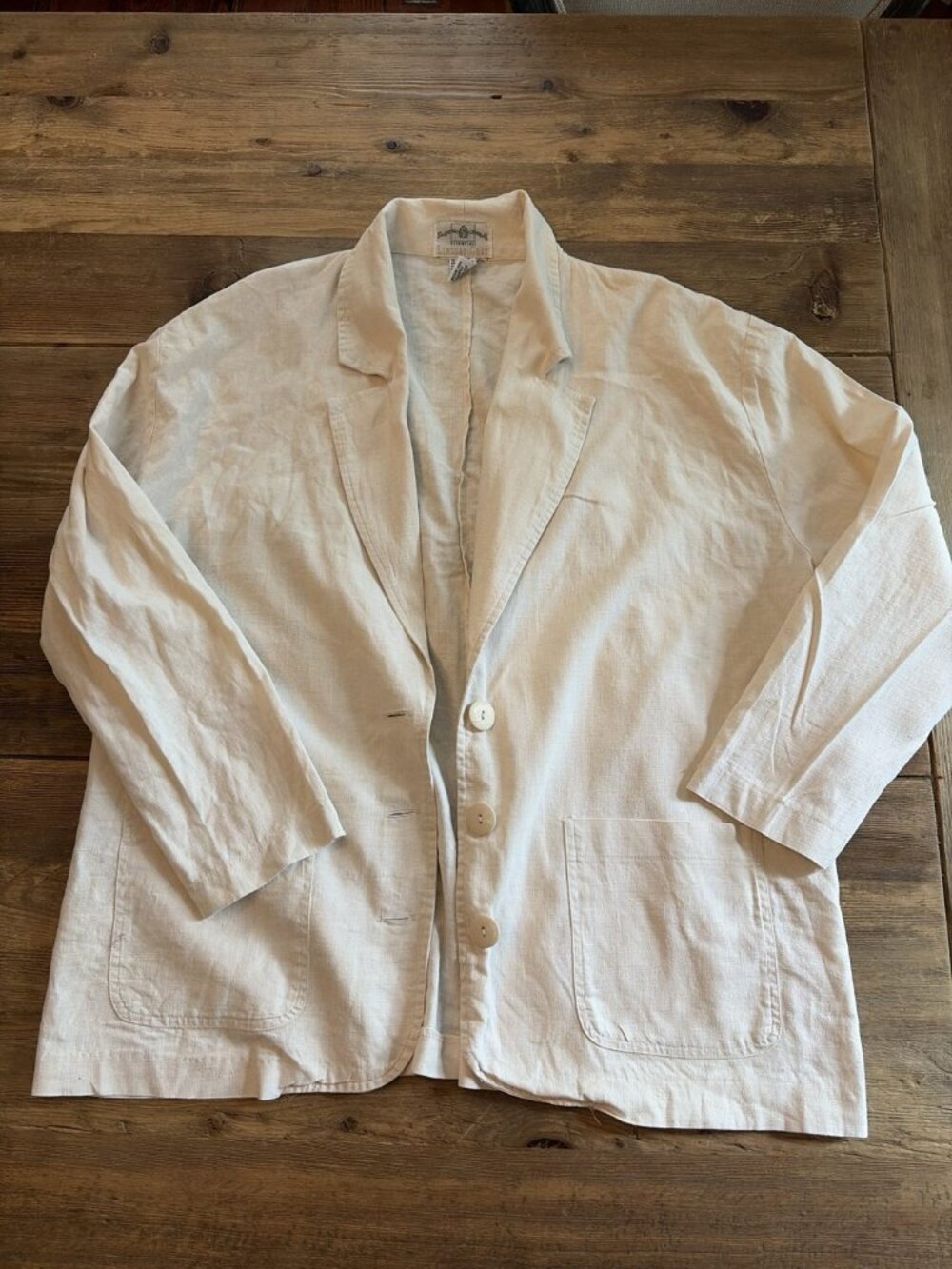 Lindsay Gray Essentials Linen Cotton Blazer Cream Oatmeal Unstructured Size 9 /